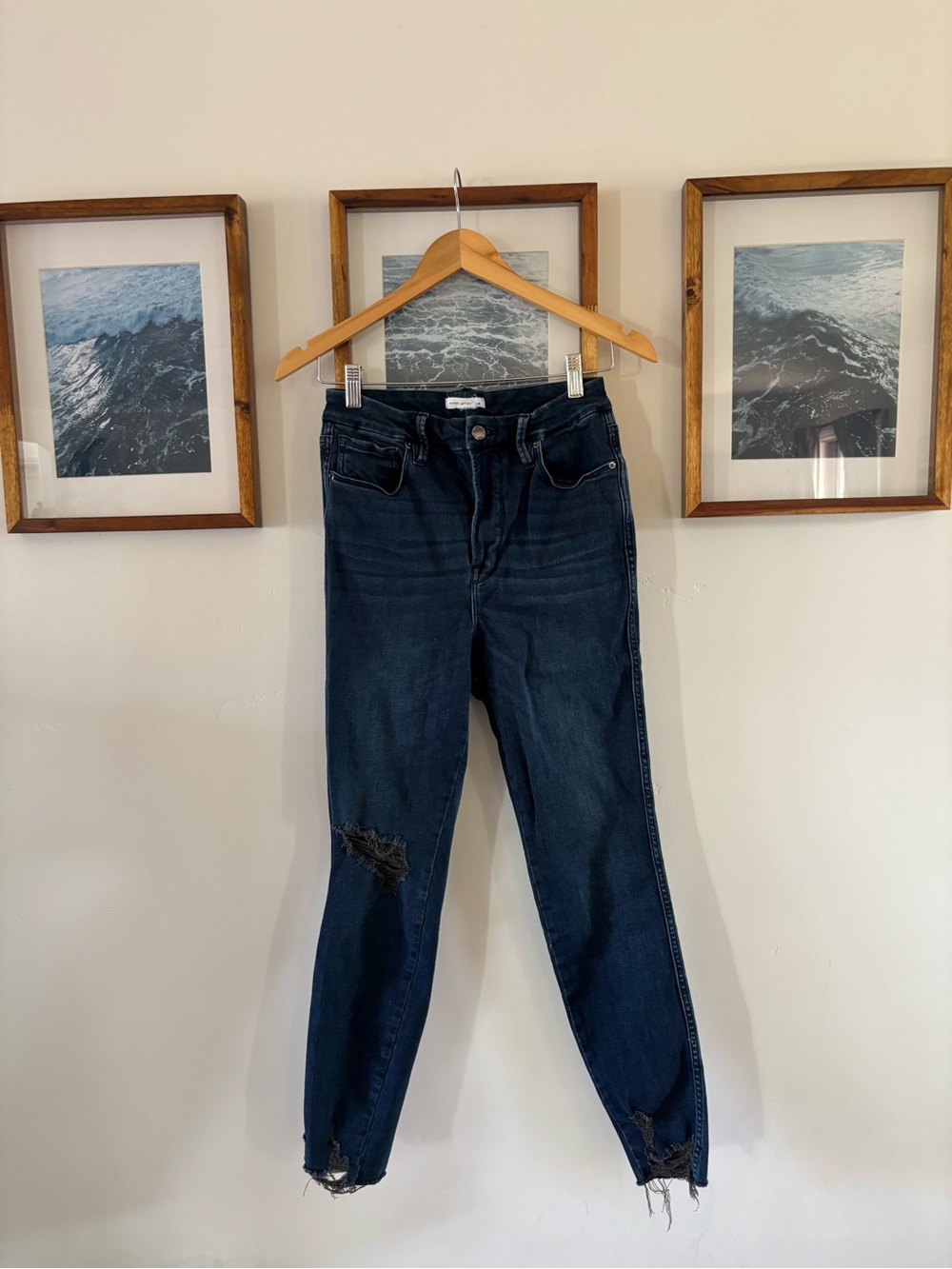 Good American Dark Indigo High-Rise Distressed Jeans